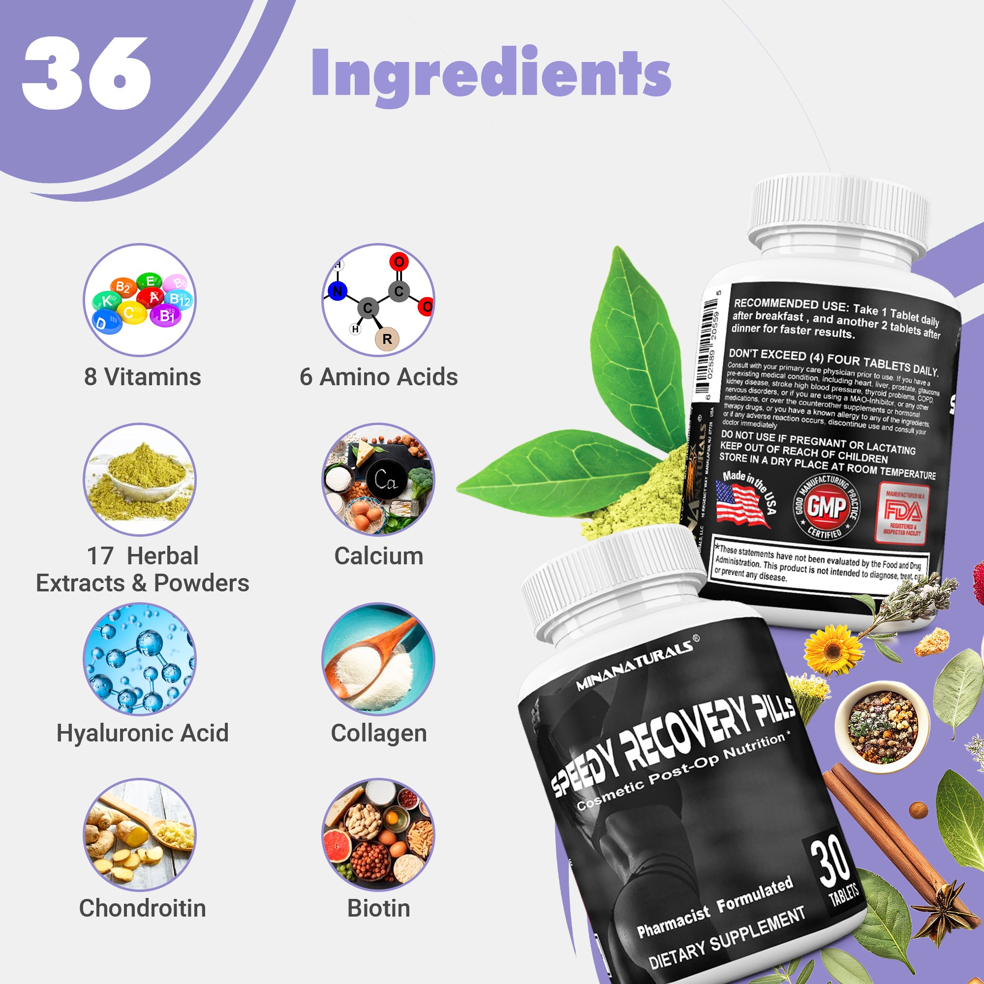 SPEEDY RECOVERY Pills Post Surgery Recovery Supplement. Scar Support Vitamins. Promotes Collagen and Fast Wound Healing. Specially Formulated for Post op Cosmetic Surgeries. 30 Tablets