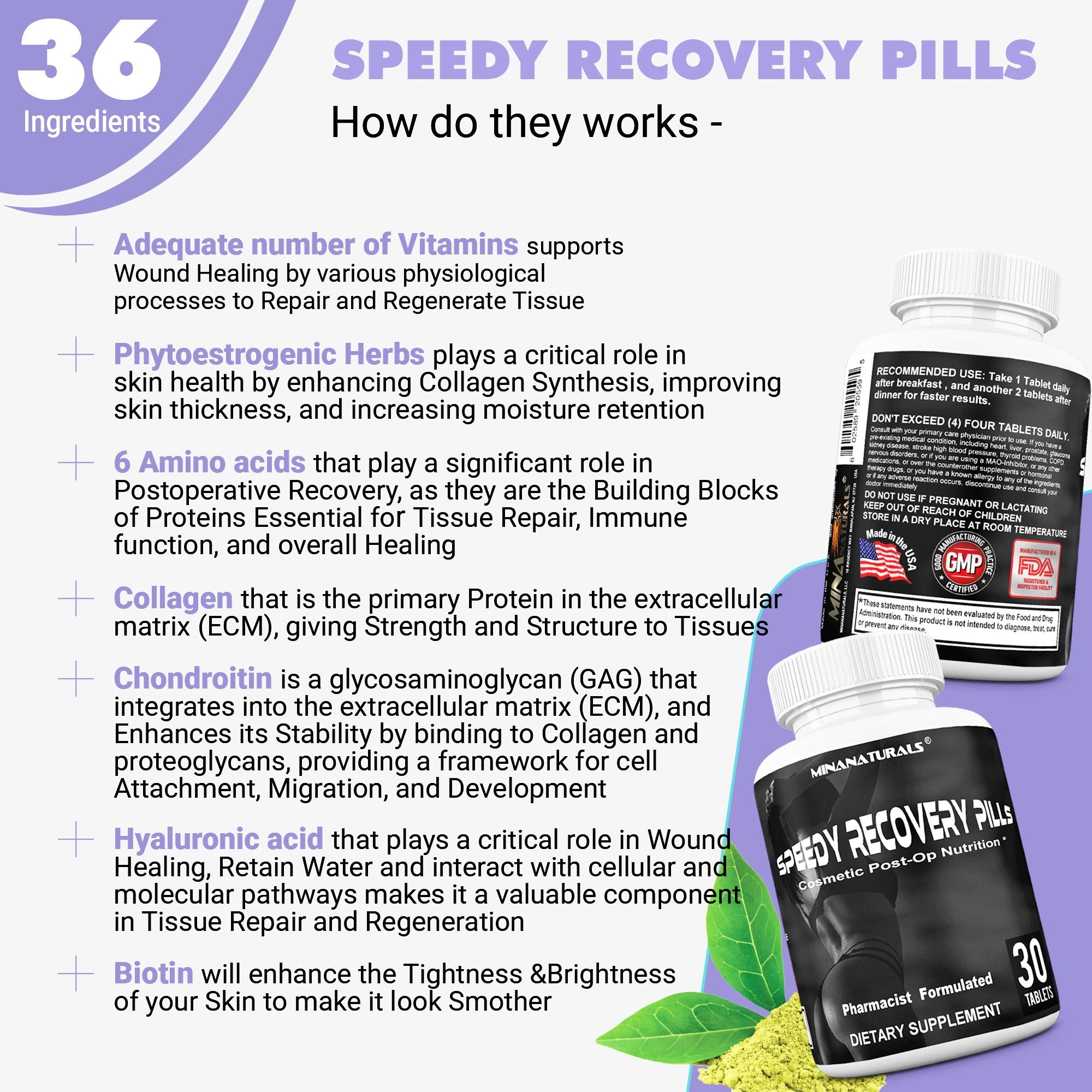 SPEEDY RECOVERY Pills Post Surgery Recovery Supplement. Scar Support Vitamins. Promotes Collagen and Fast Wound Healing. Specially Formulated for Post op Cosmetic Surgeries. 30 Tablets