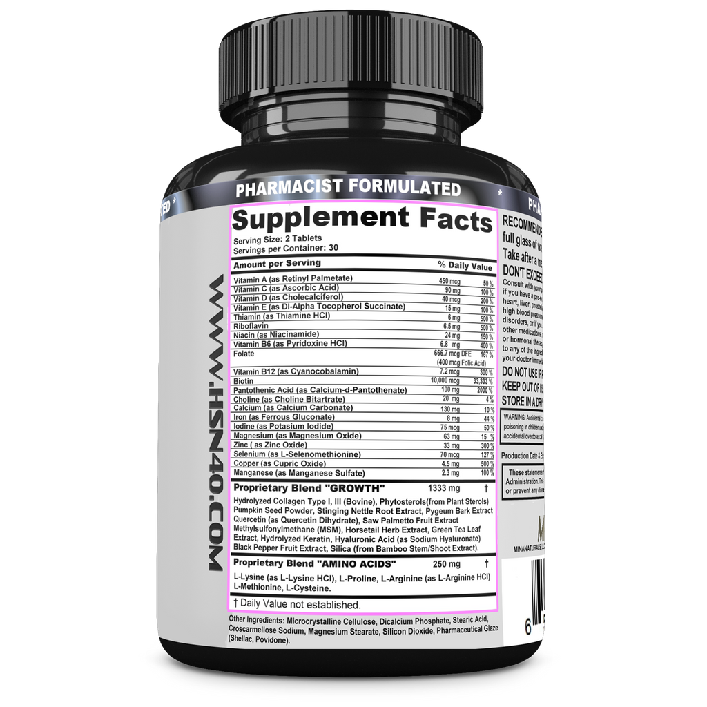HSN 40 Hair Growth Vitamins – 40-Ingredient Hair, Skin & Nails Formula with 10,000 mcg Biotin, Collagen, Keratin & DHT Support – 60 Tablets