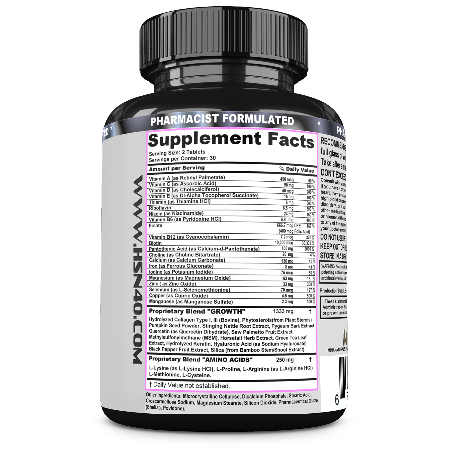 HSN 40 Hair Growth Vitamins – 40-Ingredient Hair, Skin & Nails Formula with 10,000 mcg Biotin, Collagen, Keratin & DHT Support – 60 Tablets