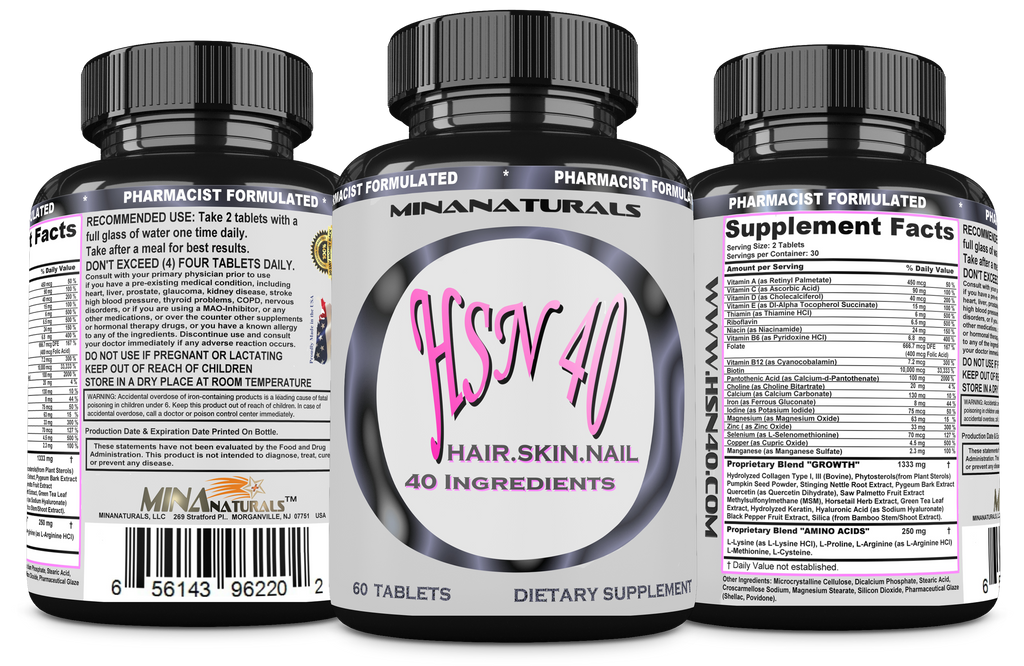 HSN 40 Hair Growth Vitamins – 40-Ingredient Hair, Skin & Nails Formula with 10,000 mcg Biotin, Collagen, Keratin & DHT Support – 60 Tablets