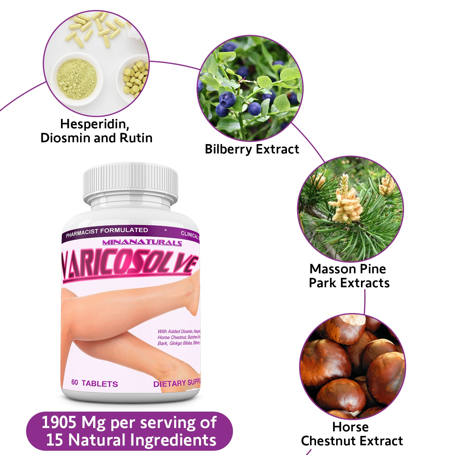 VARICOSOLVE® The Natural Varicose Vein and Spider Vein Relief. Improve Circulation. 60 Tablets