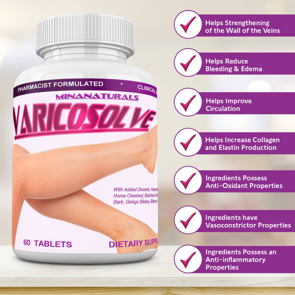 VARICOSOLVE® The Natural Varicose Vein and Spider Vein Relief. Improve Circulation. 60 Tablets