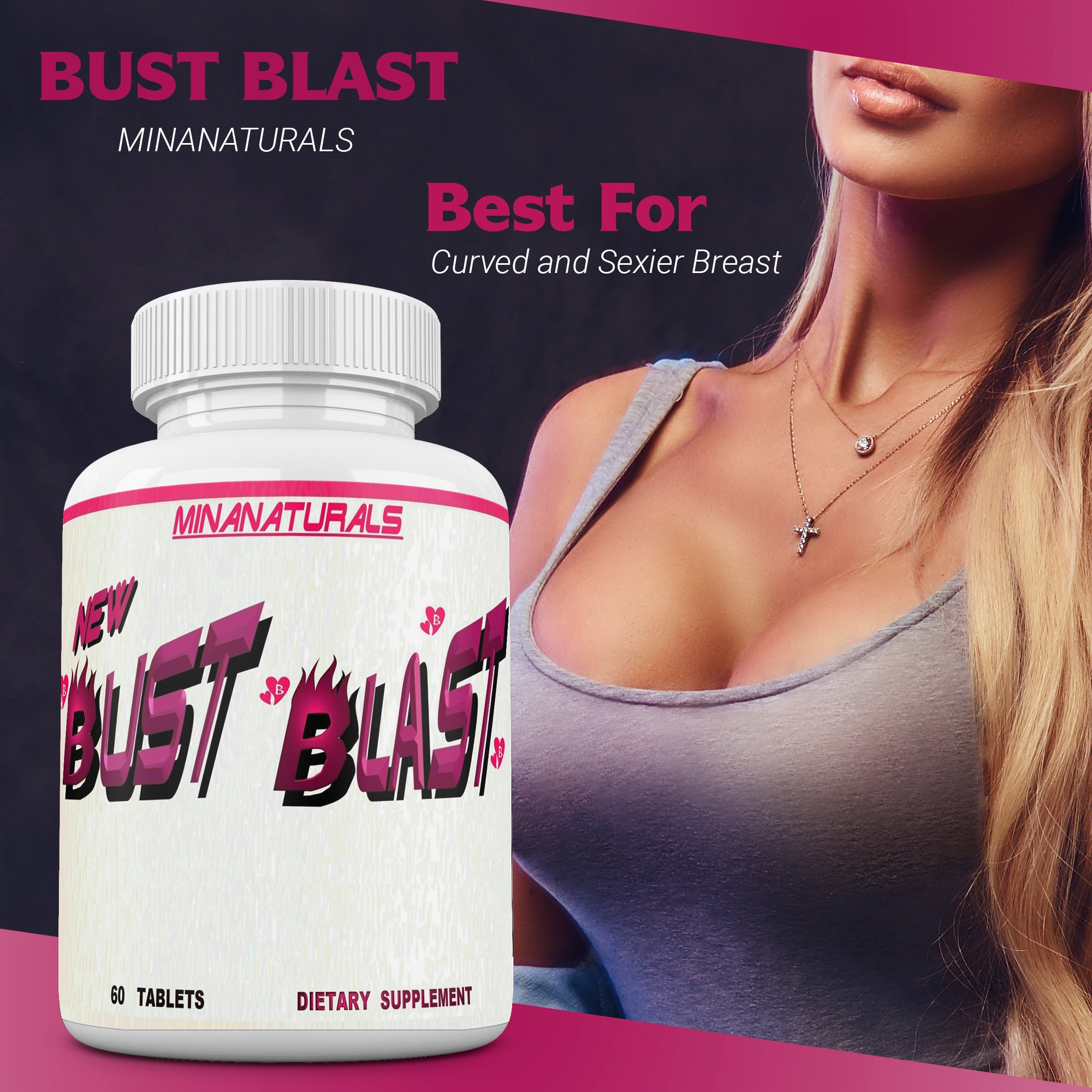 Bust Blast Loaded Increase Breast Size Fast. Female Breast Enhancement - Bigger Boobs and Butt Pills. 60 Tablets