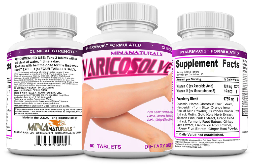 VARICOSOLVE® The Natural Varicose Vein and Spider Vein Relief. Improve Circulation. 60 Tablets