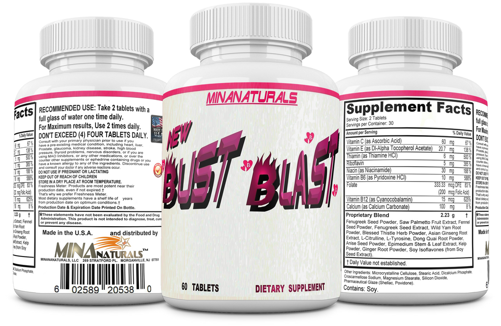 Bust Blast Loaded Increase Breast Size Fast. Female Breast Enhancement - Bigger Boobs and Butt Pills. 60 Tablets