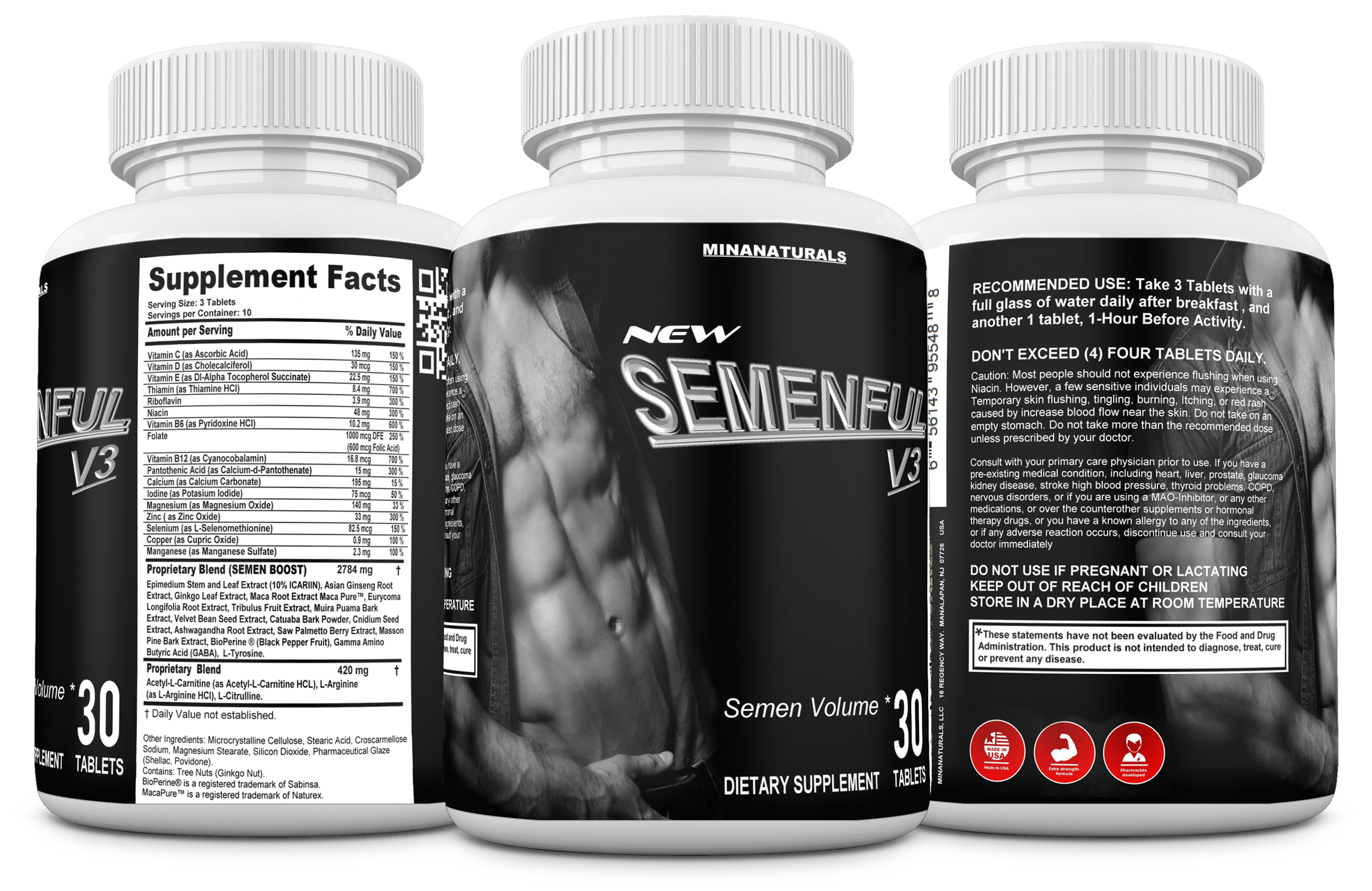 SEMENFUL V3 - Semen Volume Booster for Men – Male Fertility & Ejaculation Enhancer – Sperm Count & Libido Support with Maca, Zinc, Ginseng – 30 Tablets – Made in USA