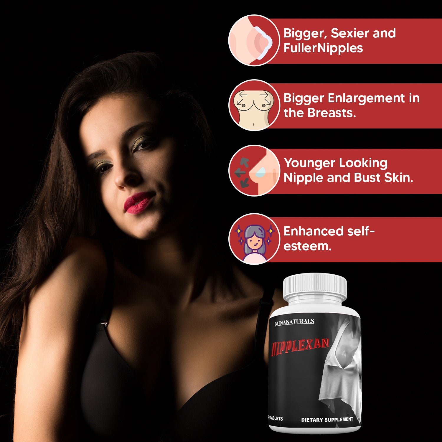 NIPPLEXAN  Natural Nipple Enlargement. Get Bigger Nipples and Fuller Breasts – Round, Full and more Sensitive Nipples. 60 Tablets