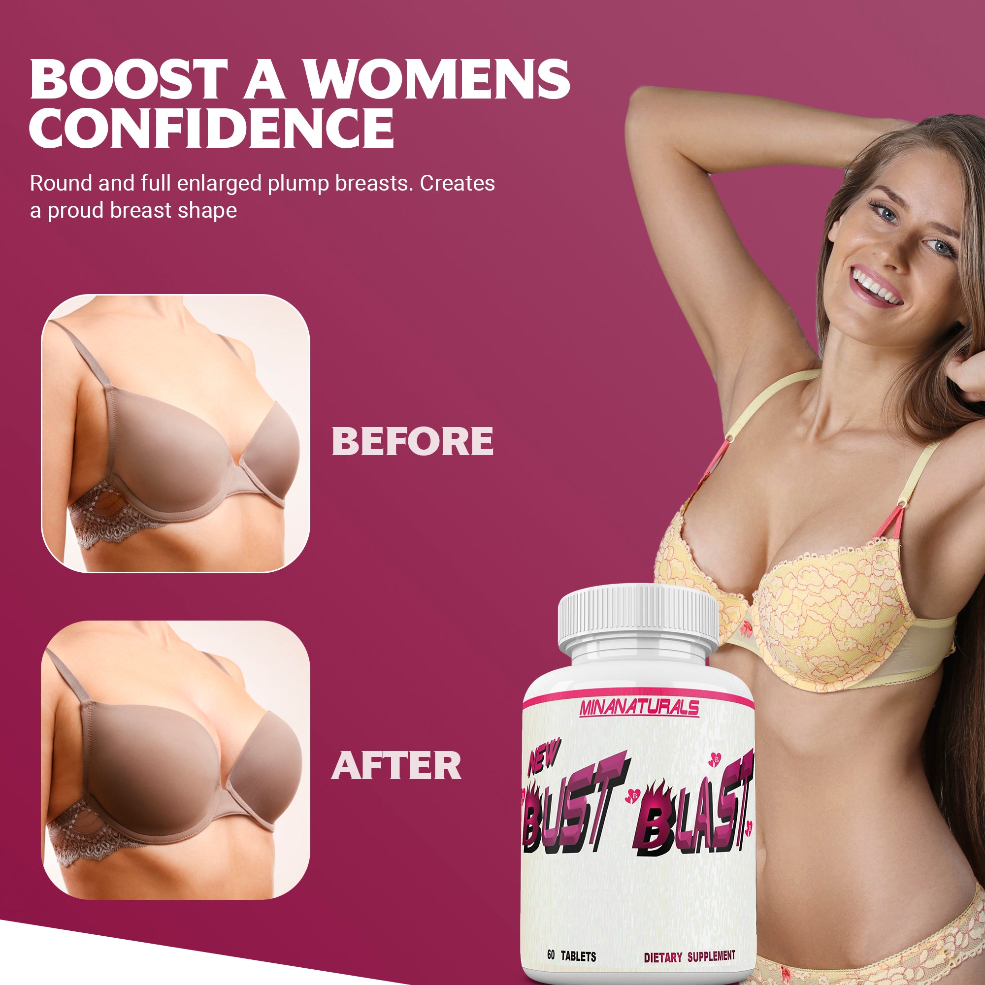 Bust Blast Loaded Increase Breast Size Fast. Female Breast Enhancement - Bigger Boobs and Butt Pills. 60 Tablets