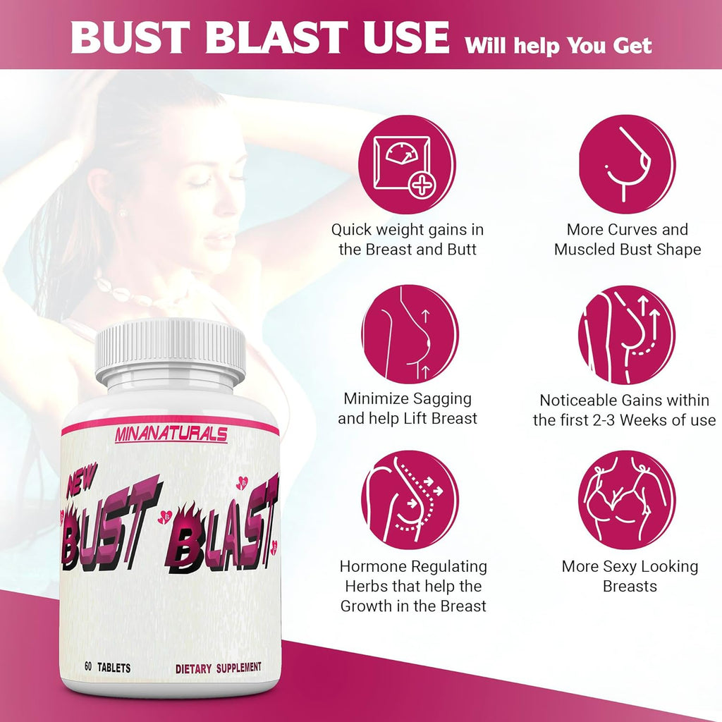 Bust Blast Loaded Increase Breast Size Fast. Female Breast Enhancement - Bigger Boobs and Butt Pills. 60 Tablets