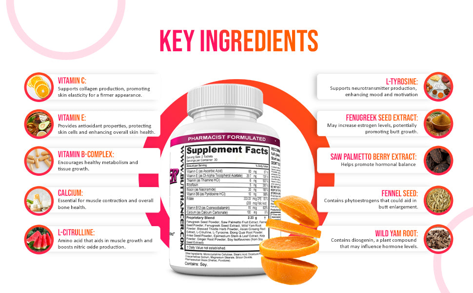 BUTTHANCER  Natural Butt Enlargement & Butt Enhancement Pills. Glutes Growth and Bigger Booty Enhancer Pills.  60 Tablets