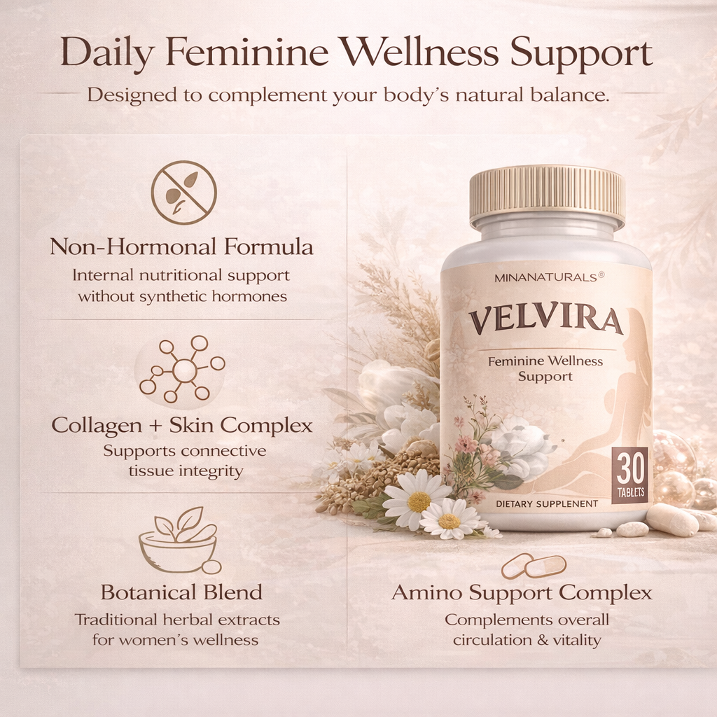 VELVIRA Feminine Wellness Supplement for Women – Non Hormonal Women’s Intimate Support with Collagen, Hyaluronic Acid & Herbal Blend – Daily Feminine Balance & Hydration Support – 30 Tablets – Made in USA