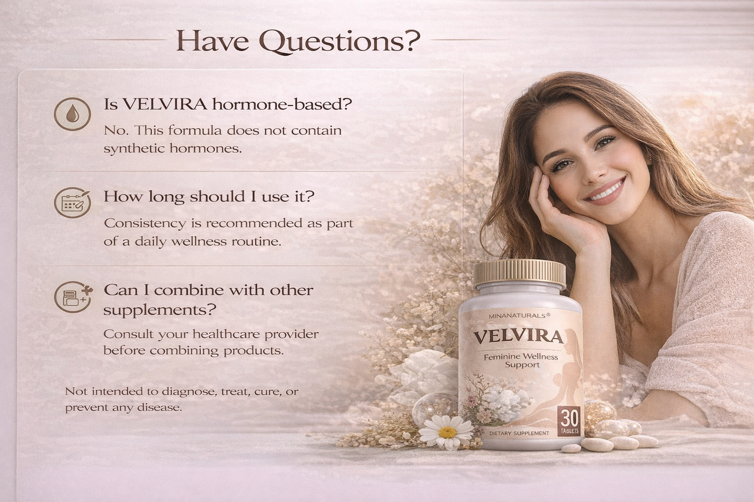 VELVIRA Feminine Wellness Supplement for Women – Non Hormonal Women’s Intimate Support with Collagen, Hyaluronic Acid & Herbal Blend – Daily Feminine Balance & Hydration Support – 30 Tablets – Made in USA