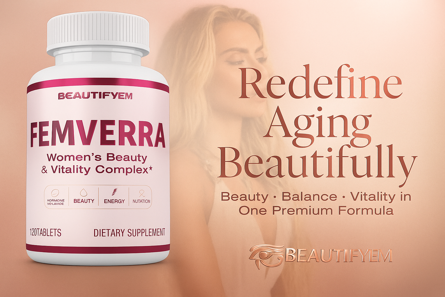 FEMVERRA Women 40+ Beauty & Anti-Aging Complex – Collagen, Vitamins, Amino & Herbal Extracts for Skin Elasticity, Hormone Balance, Curves & Energy – Support a Youthful Glow, Firm Curves & Vitality.