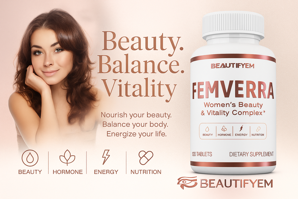 FEMVERRA Women 40+ Beauty & Anti-Aging Complex – Collagen, Vitamins, Amino & Herbal Extracts for Skin Elasticity, Hormone Balance, Curves & Energy – Support a Youthful Glow, Firm Curves & Vitality.