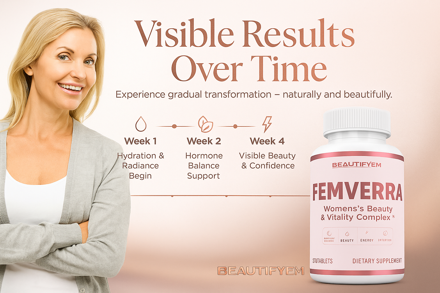 FEMVERRA Women 40+ Beauty & Anti-Aging Complex – Collagen, Vitamins, Amino & Herbal Extracts for Skin Elasticity, Hormone Balance, Curves & Energy – Support a Youthful Glow, Firm Curves & Vitality.