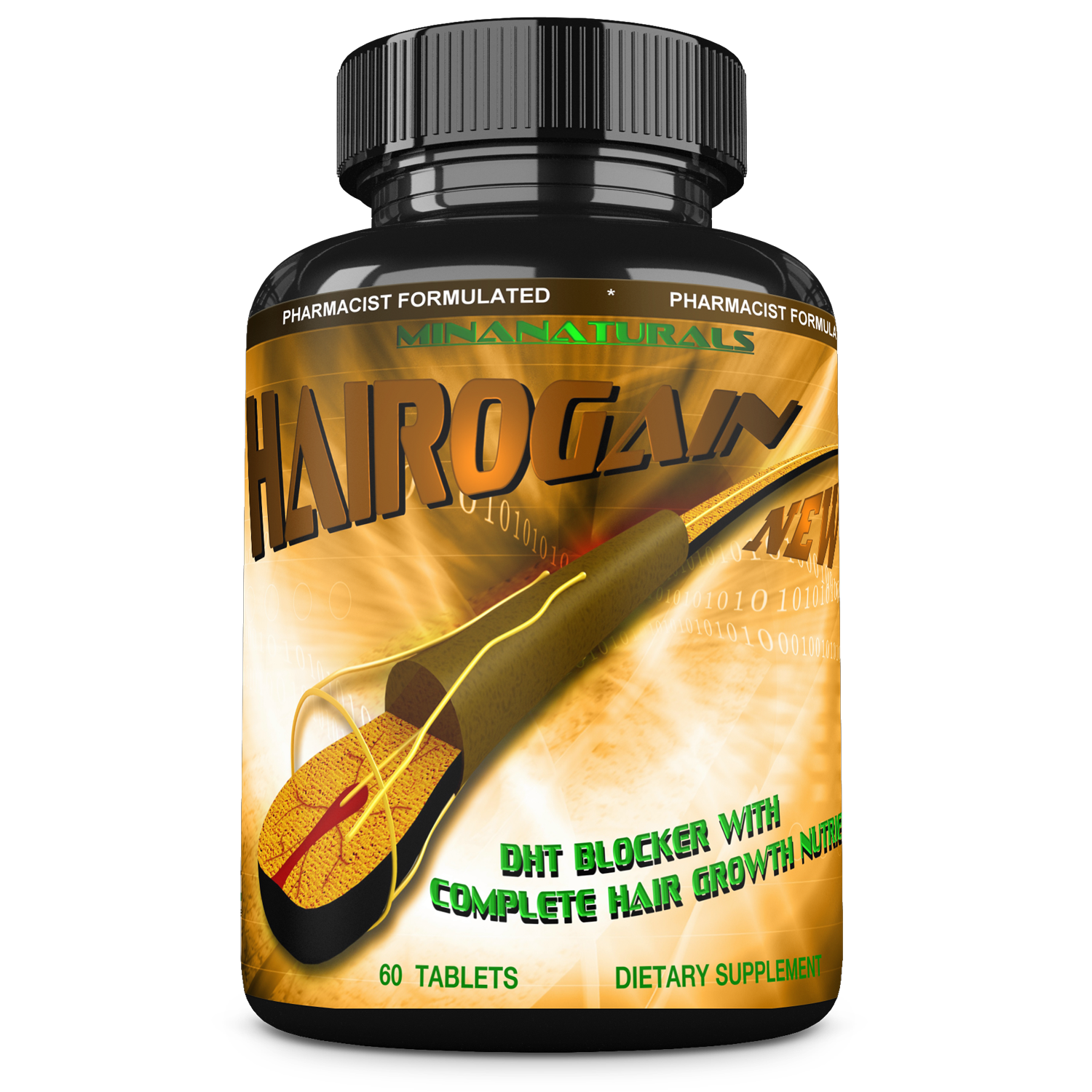 HAIROGAIN DHT  Blocker. Support Hair Growth. 10000 mcg Biotin, Keratin, Collagen, Iron and Hair Vitamins. Decrease Hair loss And Baldness. 60 Tablets