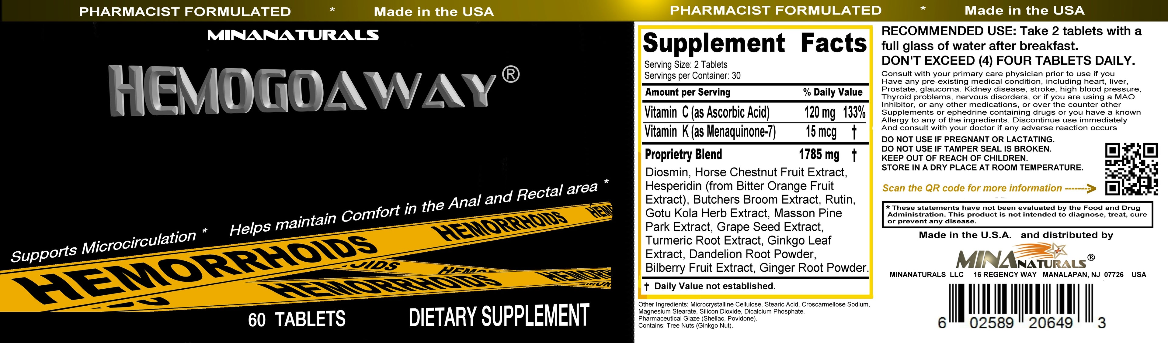 HEMOGOAWAY® Natural Hemorrhoid Relief Pills. 60 Tablets