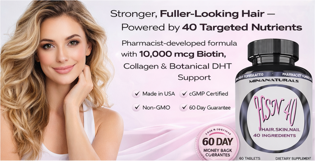 HSN 40 Hair Growth Vitamins – 40-Ingredient Hair, Skin & Nails Formula with 10,000 mcg Biotin, Collagen, Keratin & DHT Support – 60 Tablets
