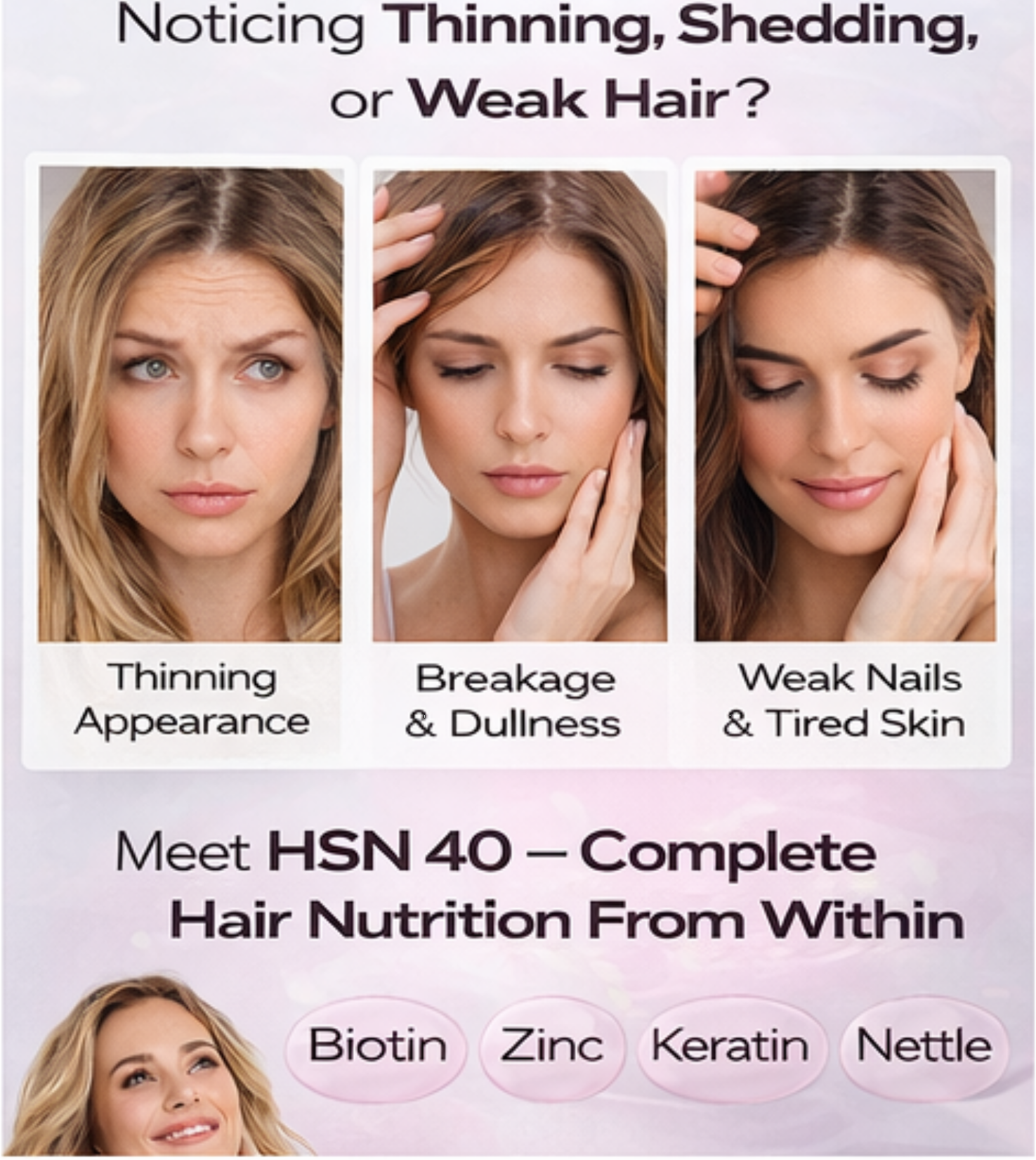HSN 40 Hair Growth Vitamins – 40-Ingredient Hair, Skin & Nails Formula with 10,000 mcg Biotin, Collagen, Keratin & DHT Support – 60 Tablets