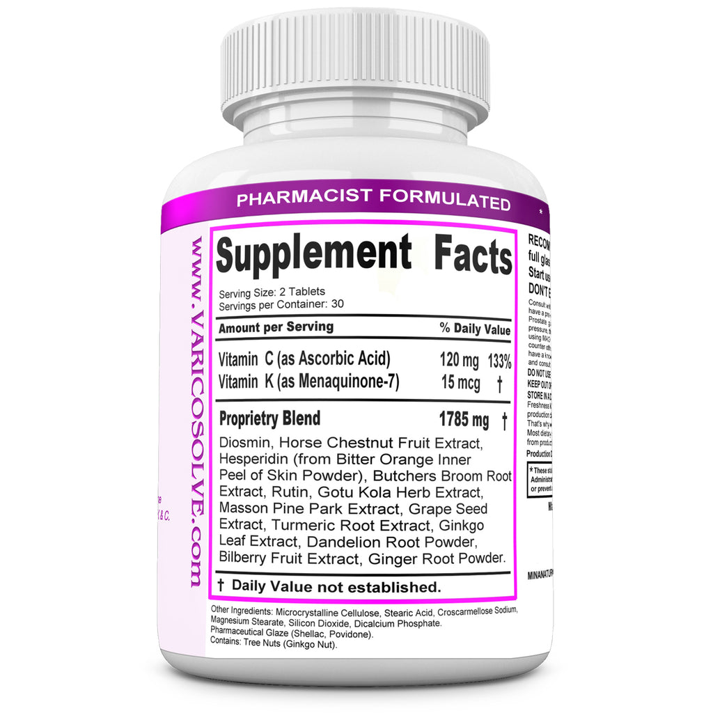 VARICOSOLVE® The Natural Varicose Vein and Spider Vein Relief. Improve Circulation. 60 Tablets