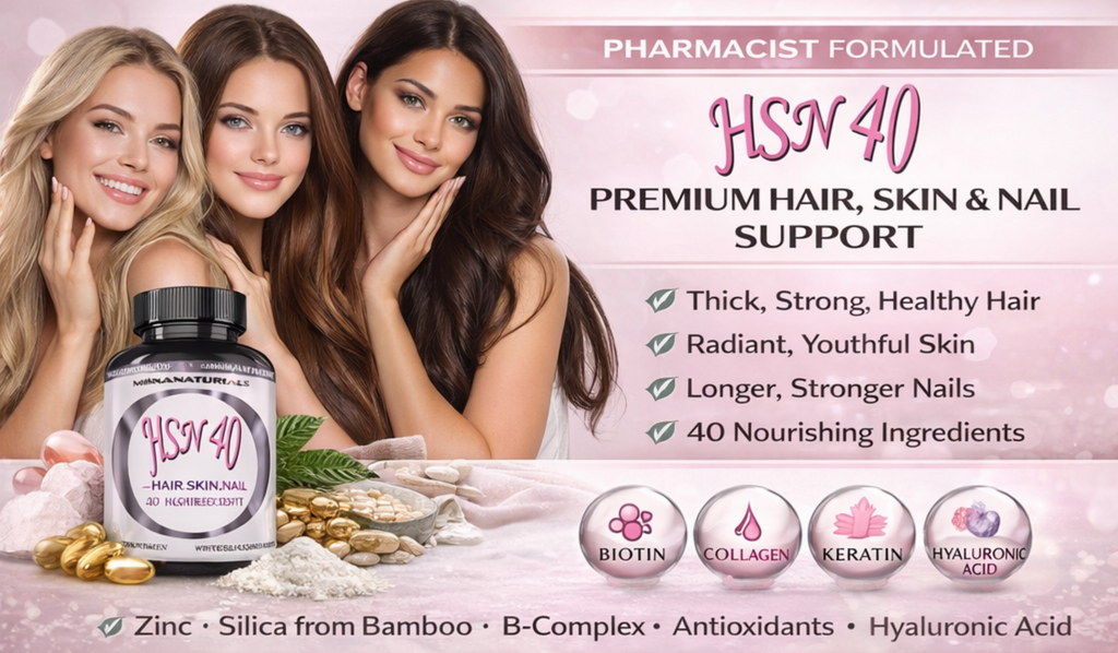 HSN 40 Hair Growth Vitamins – 40-Ingredient Hair, Skin & Nails Formula with 10,000 mcg Biotin, Collagen, Keratin & DHT Support – 60 Tablets