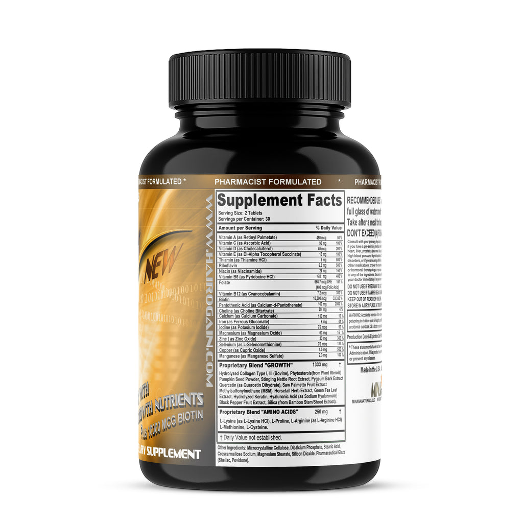 HAIROGAIN DHT  Blocker. Support Hair Growth. 10000 mcg Biotin, Keratin, Collagen, Iron and Hair Vitamins. Decrease Hair loss And Baldness. 60 Tablets